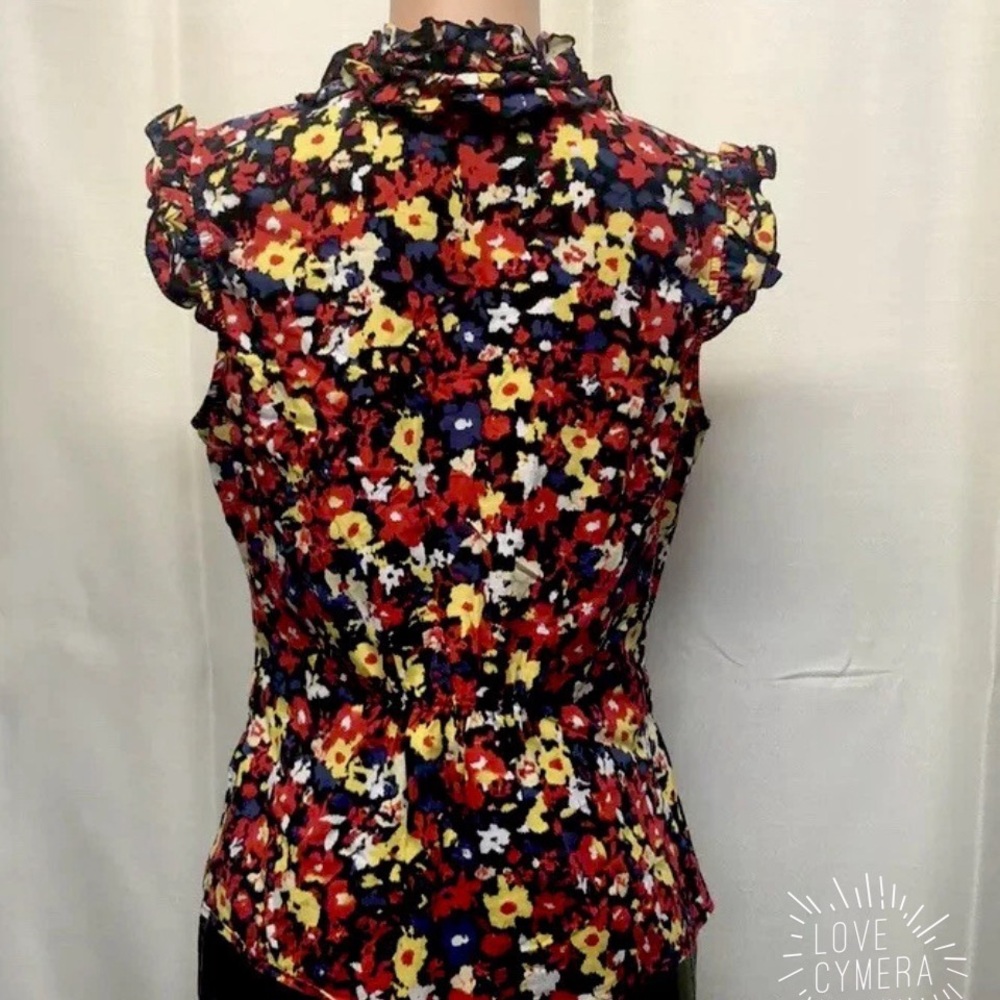 Susie Rose Vibrant Floral Ruffle Blouse M 7/9 Coquette Top Red Yellow Blue - Picture 3 of 9